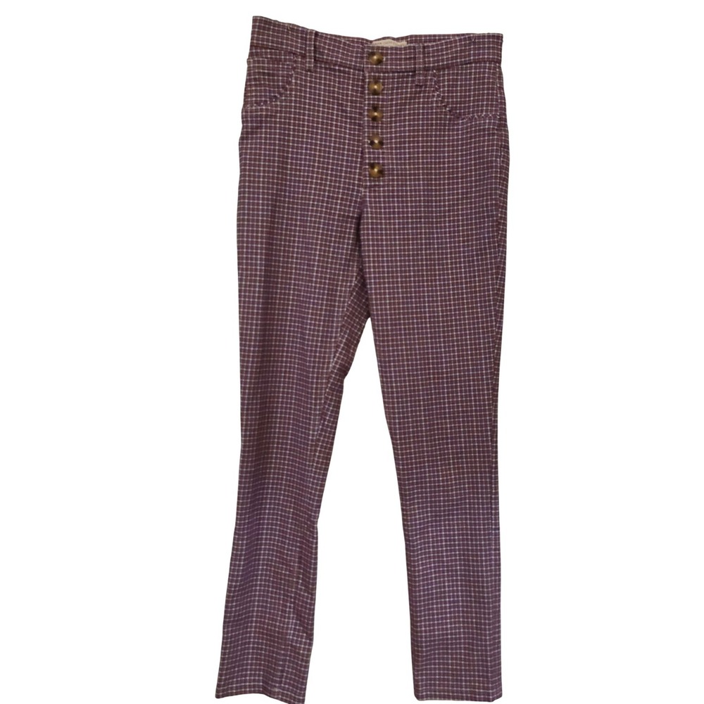 Urban Outfitters Plaid High Rise Button Fly Skinny Pants Purple Orange US 4